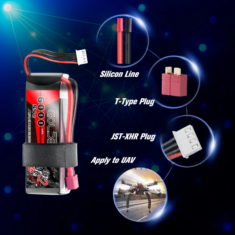 4 единицы GOLDBAT 6000mAh lipo батарея 4S RC автомобиль lipo 6000mAh 55C батарея LiPo 14,8 v с штекером Deans для RC грузовик RC Heli самолет
