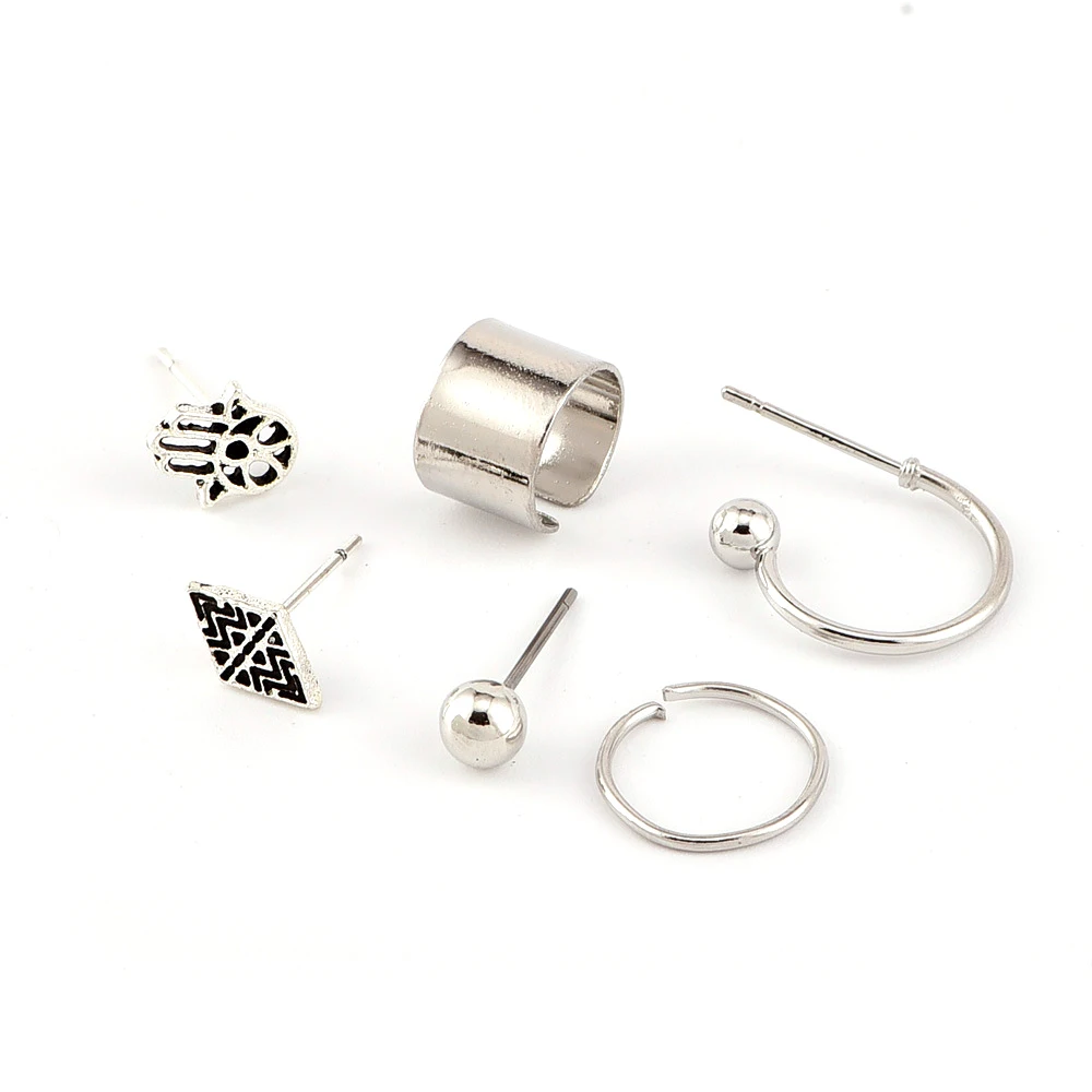 6 шт./компл. Женская мода Винтажные бусины Геометрическая Фатима серьги гвоздики