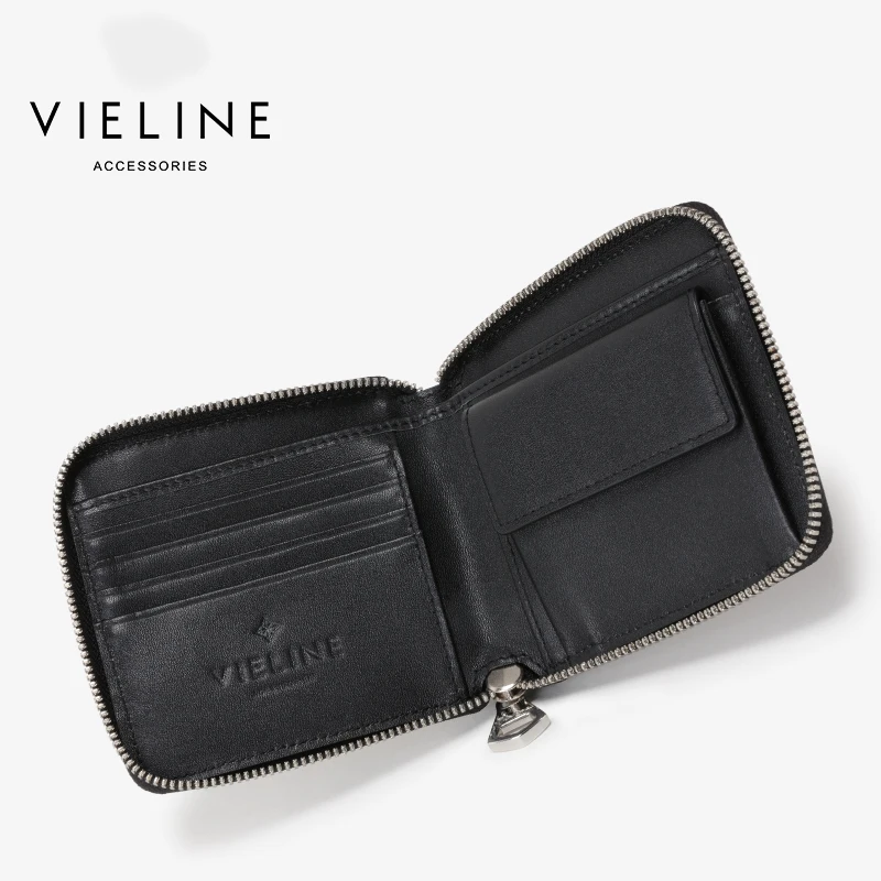 Женский короткий кошелек с заклепками vieline стандартный бумажник из натуральной