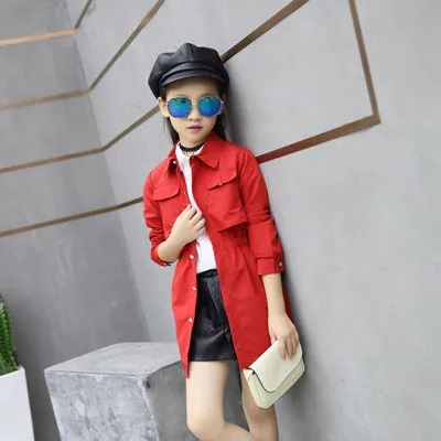 RED coat Верхняя одежда для девочек; коллекция года; тонкий плащ; кардиган; сезон весна-осень; пальто-рубашка; повседневные Осенние Топы; Одежда для девочек-подростков; школьная одежда - Цвет: RED coat