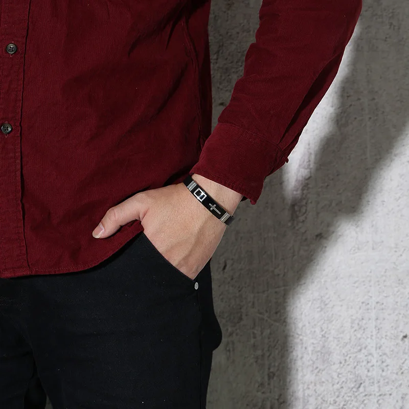 Vnox повседневный черный Регулируемый браслет на запястье для мужчин и женщин