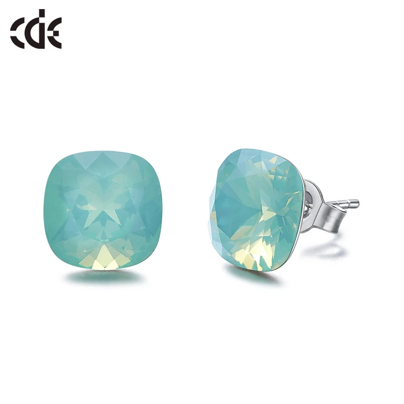 Mint Green CDE, 925 пробы, серебряные серьги, квадратные, украшенные кристаллами, серьги-гвоздики, женские серьги, Женские Ювелирные изделия - Цвет камня: Mint Green