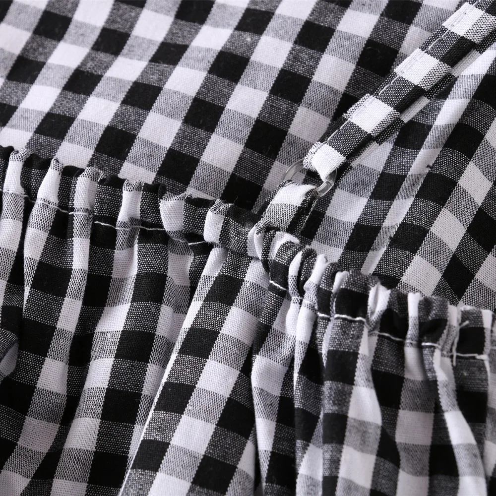 Женское черно белое клетчатое платье на бретельках с принтом в мелкую клетку|cami