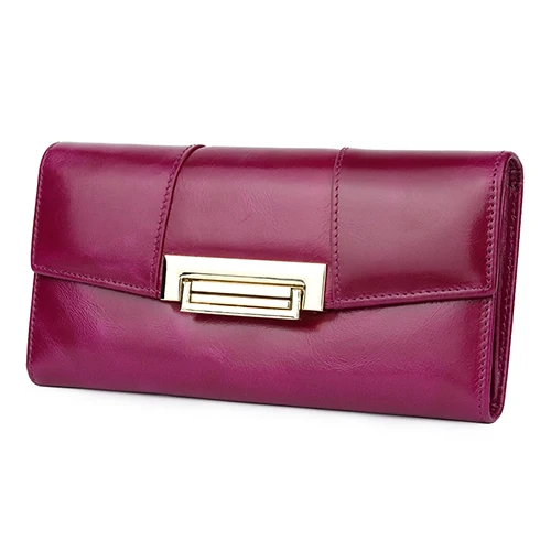 Rose Purple Новые поступления, Длинные винтажные женские кошельки на молнии, Премиум класс, натуральная кожа, масло, воск, европейский и американский стиль, клатч, кошельки - Цвет: Rose Purple