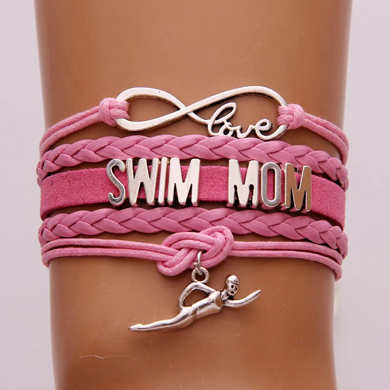Браслет и браслеты Infinity Love Swim Mom спортивные кожаные ручной работы очаровательные