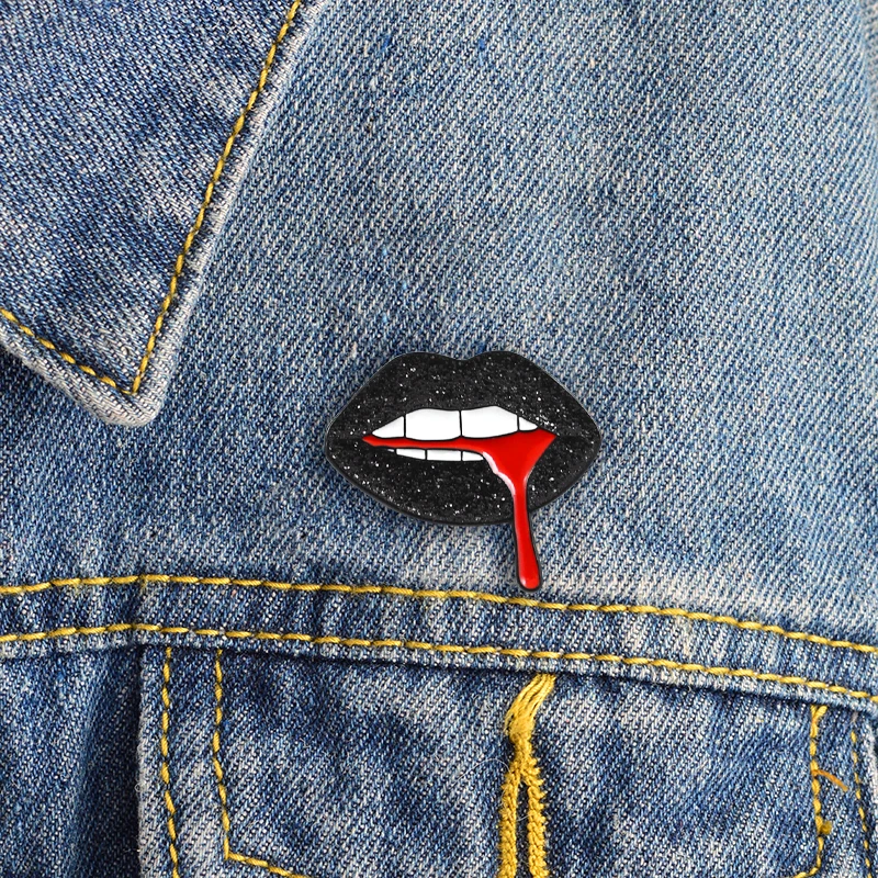

XEDZ New fashion hot lips black lips brooch sexy with blood trend personality enamel shirt denim badge brooch lover small gift