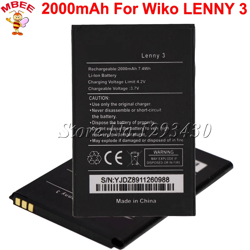 

For Wiko Lenny 3 Battery 2000mAh Lenny3 Batterie Bateria High Quality