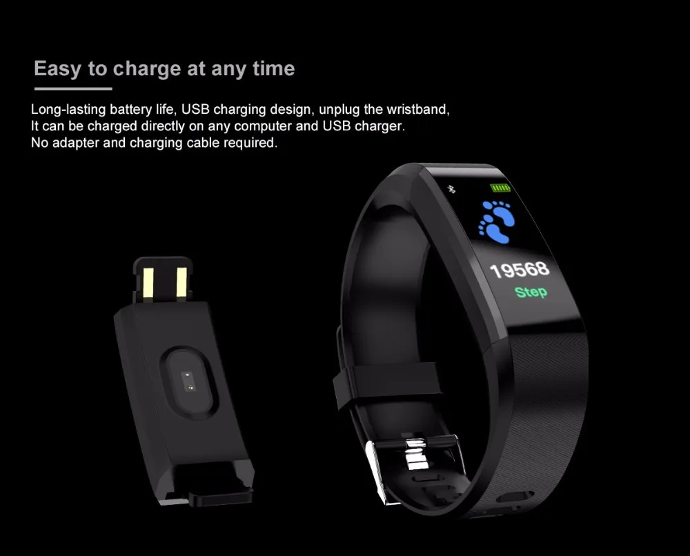 Smartband с измерением артериального давления для мужчин t фитнес-трекер Браслет монитор сердечного ритма 115 плюс Смарт-часы мужские наручные часы