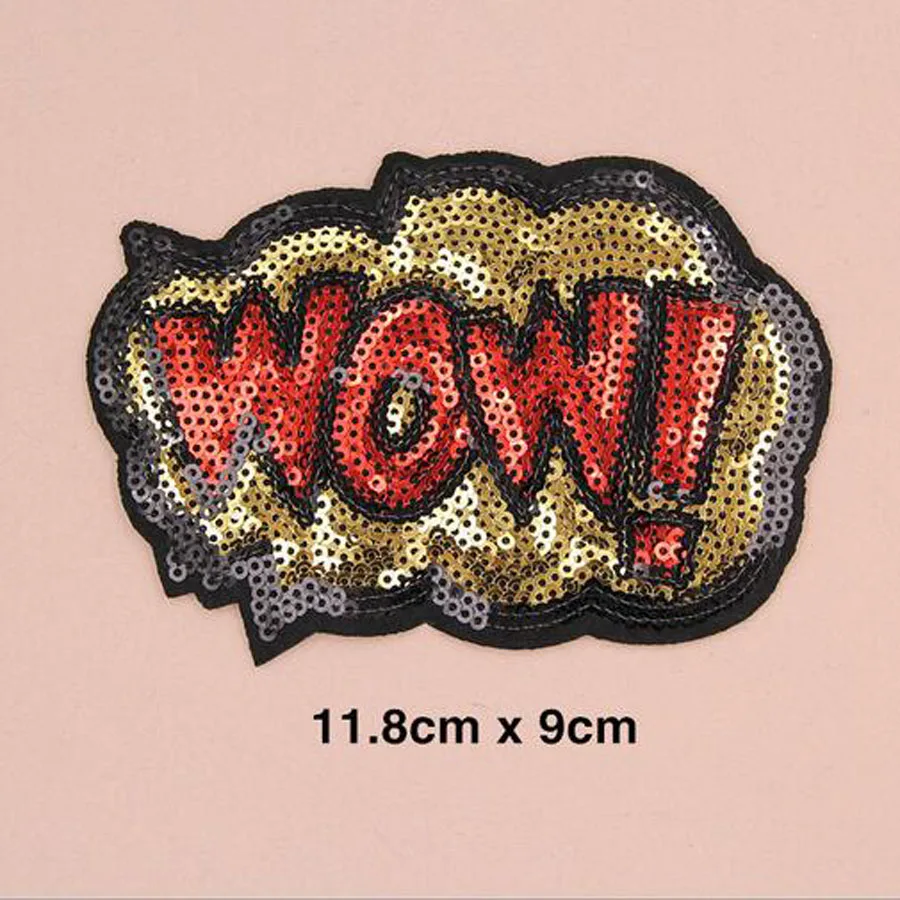 Нашивки с блестками и надписью WOW POP патчи для обуви вышивкой аксессуары одежды