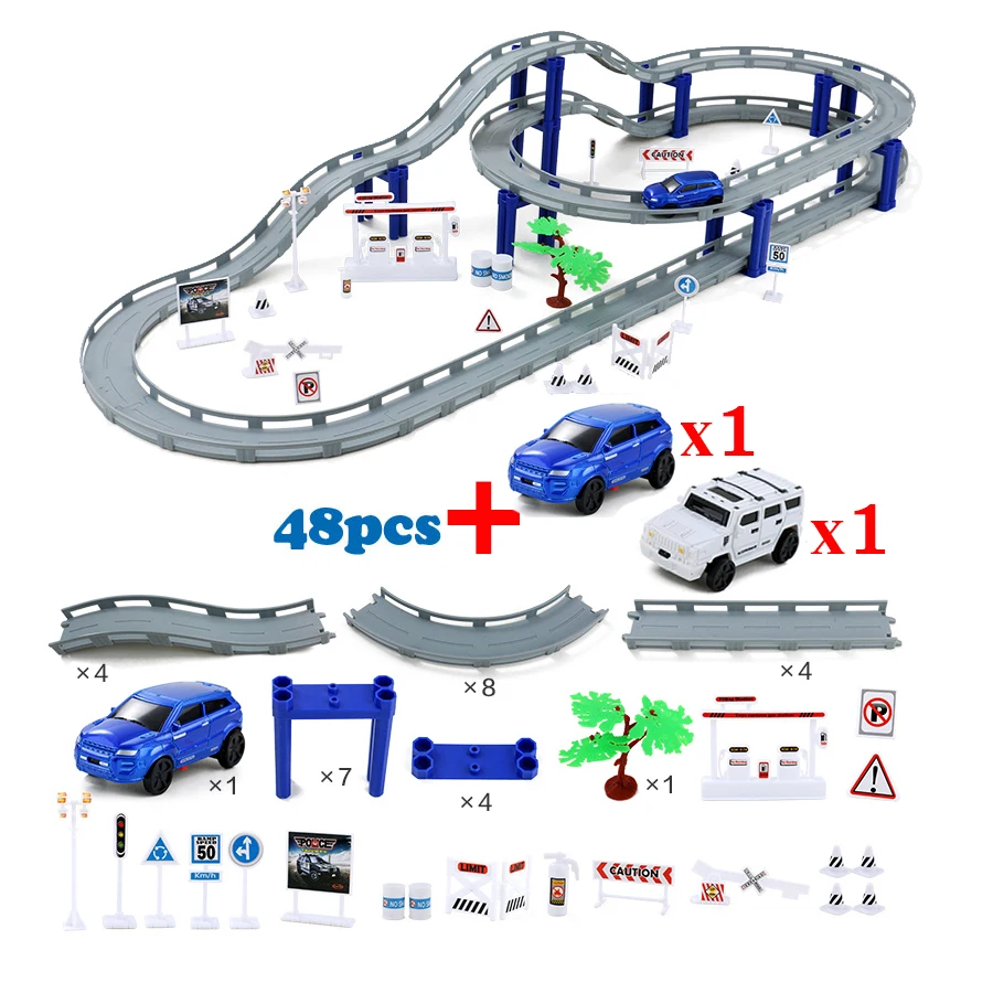 48 pcs with 3 cars DIY multi-track Rail автомобильный Строительный блок Набор железнодорожных поездов, спиральный трек горки электрические автомобильные развивающие сборочные игрушки - Цвет: 48 pcs with 3 cars