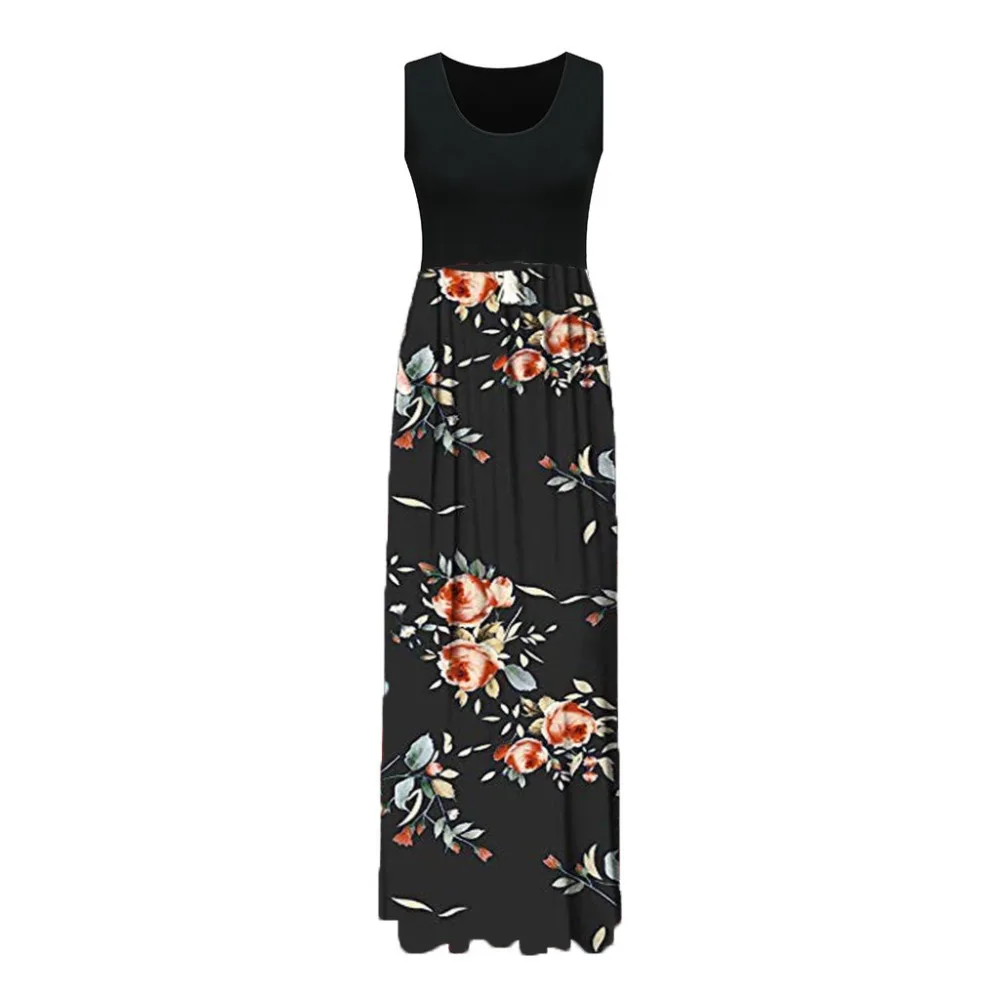 

2020 new style summer hot Selling Sexy Women's Bohemian Casual Sleeveless O-neck Print Maxi Tank Long Dresses verano mujer # F7