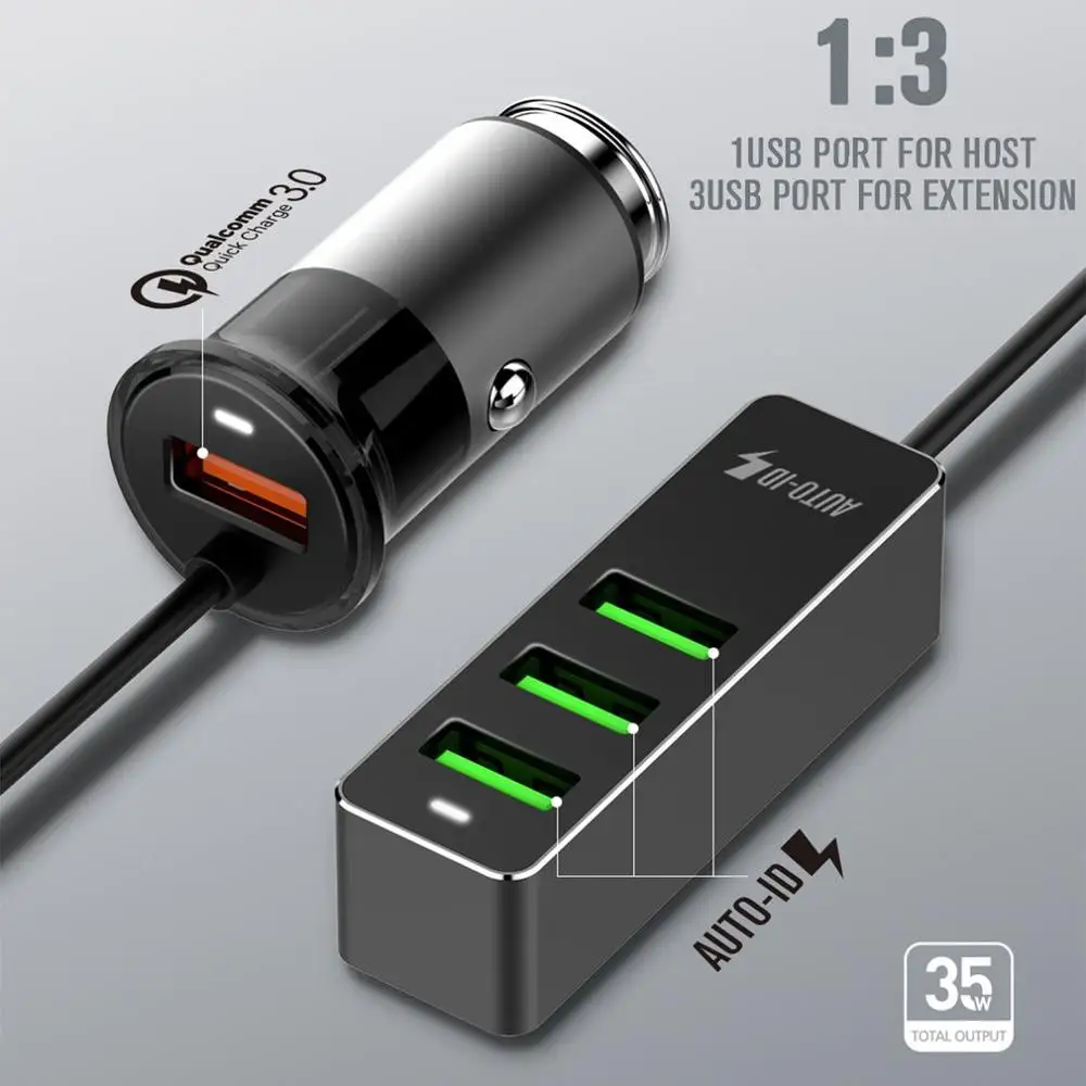 4 порта USB Автомобильное зарядное устройство QC3.0 быстрое Универсальный быстрый