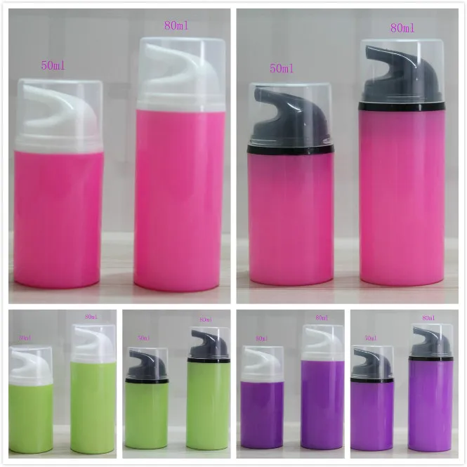 

80ML 2.7/2.8 FL.oz pink/green/purple plastic airless bottle for lotion/emulsion/serum/foundation/essence skin care packing