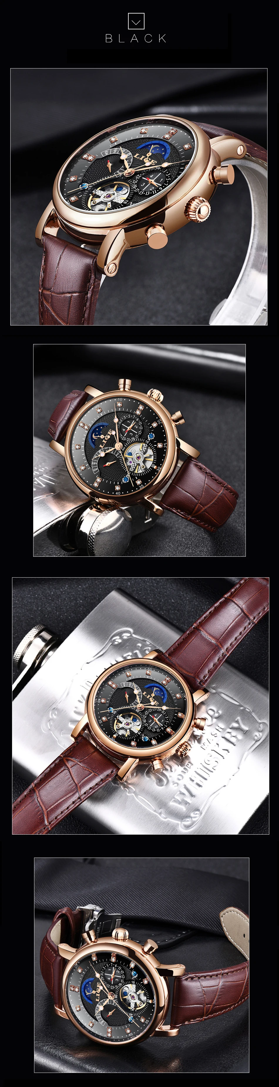 NewLIGE Tourbillon Мужские часы модные деловые автоматические механические часы мужские повседневные кожаные водонепроницаемые часы Relogio Masculino