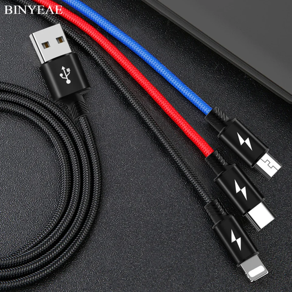 3 в 1 Micro USB Multi зарядный кабель для iPhone X 6 7 8 6s Тип usb C шнур мобильного телефона