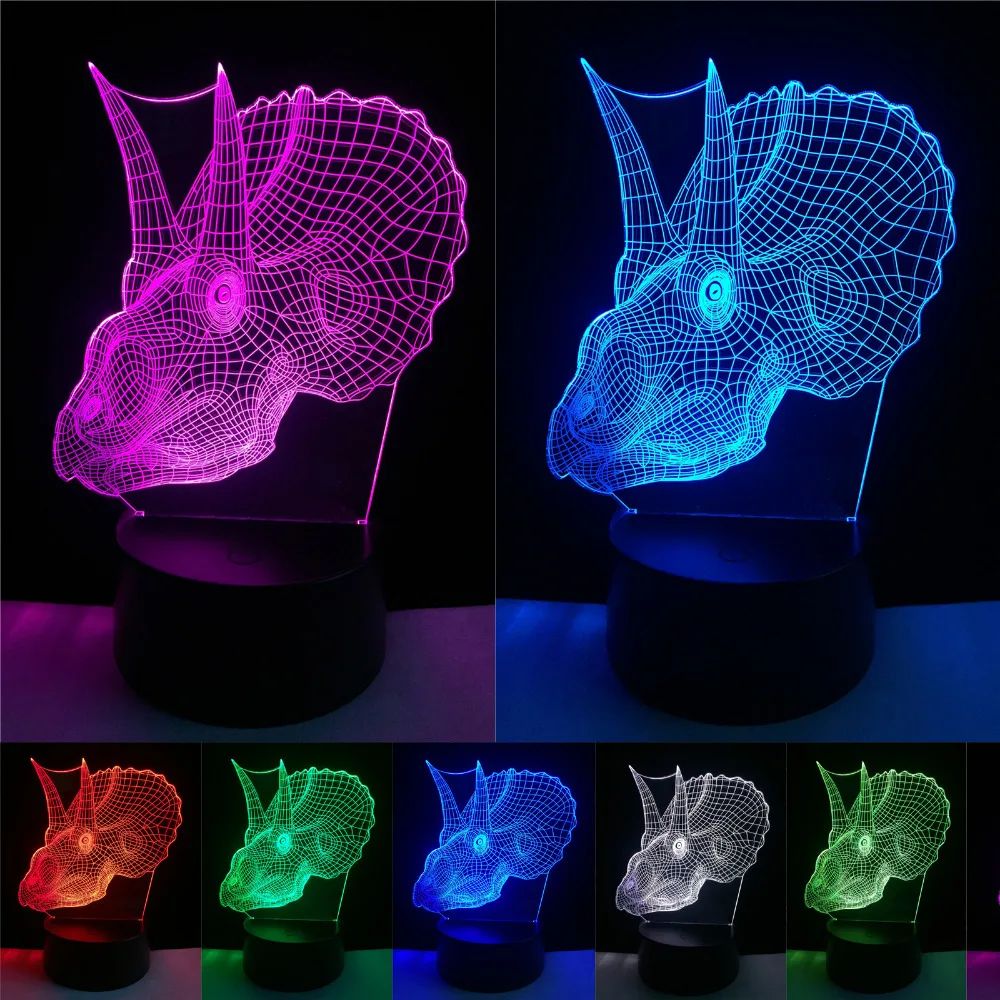 Новый RGB светильник с головой динозавра Ngau Tau 3D светодиодный ночник градиентом 7