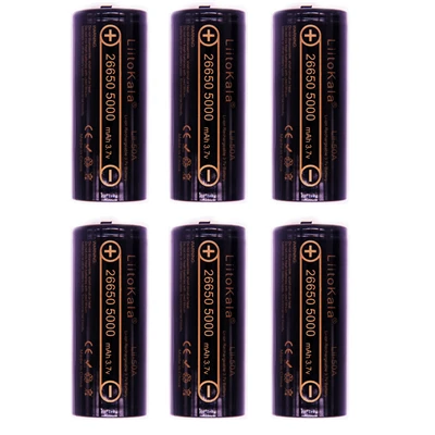 6pcs battery Liitokala, новинка 26650, перезаряжаемый литиевый аккумулятор, lii-50A, 5000 мА/ч, 3,7 в, острый, 20А, мощный светильник, светильник-вспышка, батарея - Цвет: 6pcs battery