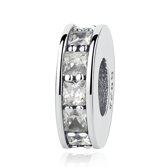 Аутентичные бусины из стерлингового серебра 925, амулеты, классический Блестящий Открытый браслет, амулеты, пробки, подходят для браслетов Pandora, Женские Ювелирные изделия DIY - Цвет: White 2