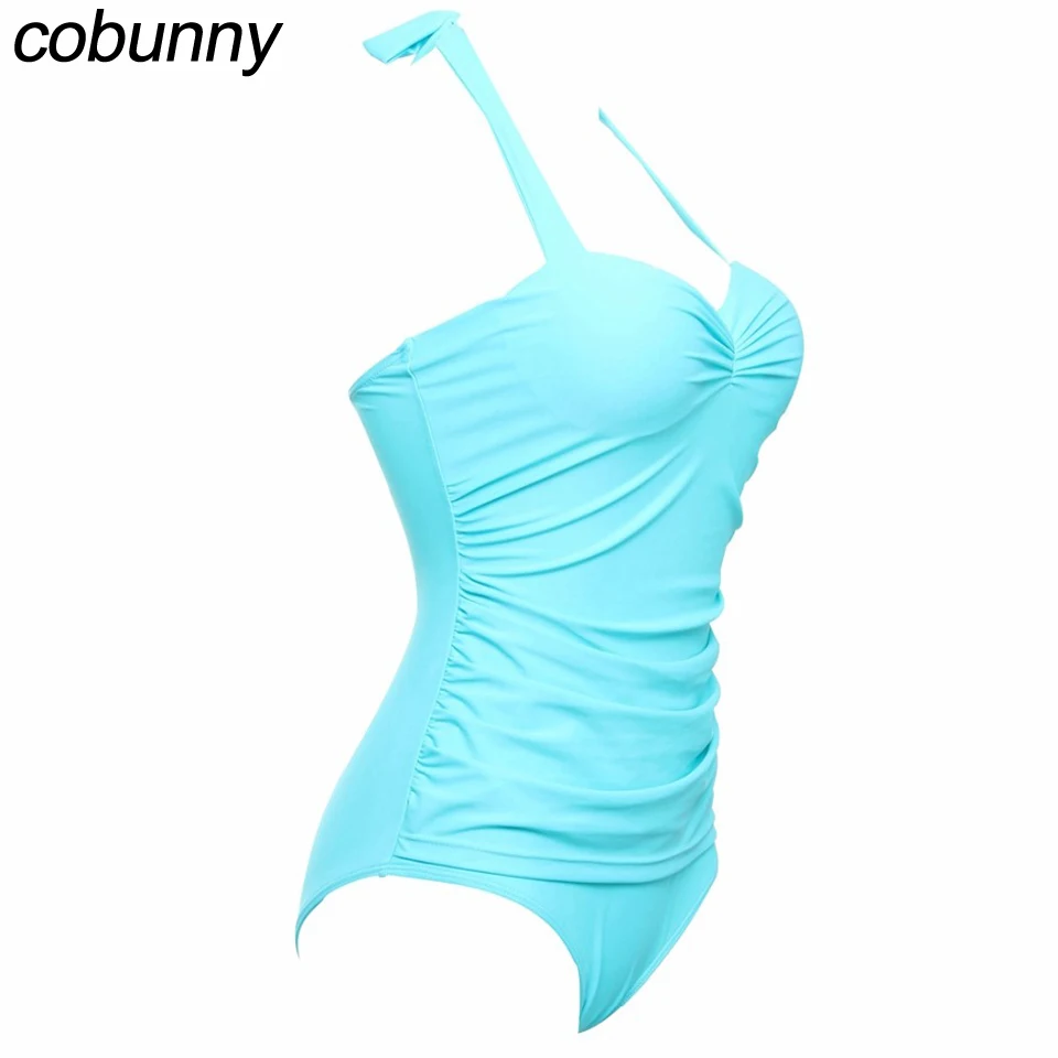 Cobunny Push Up Одна деталь Купальник Холтер Для женщин купальники синий строка плюс