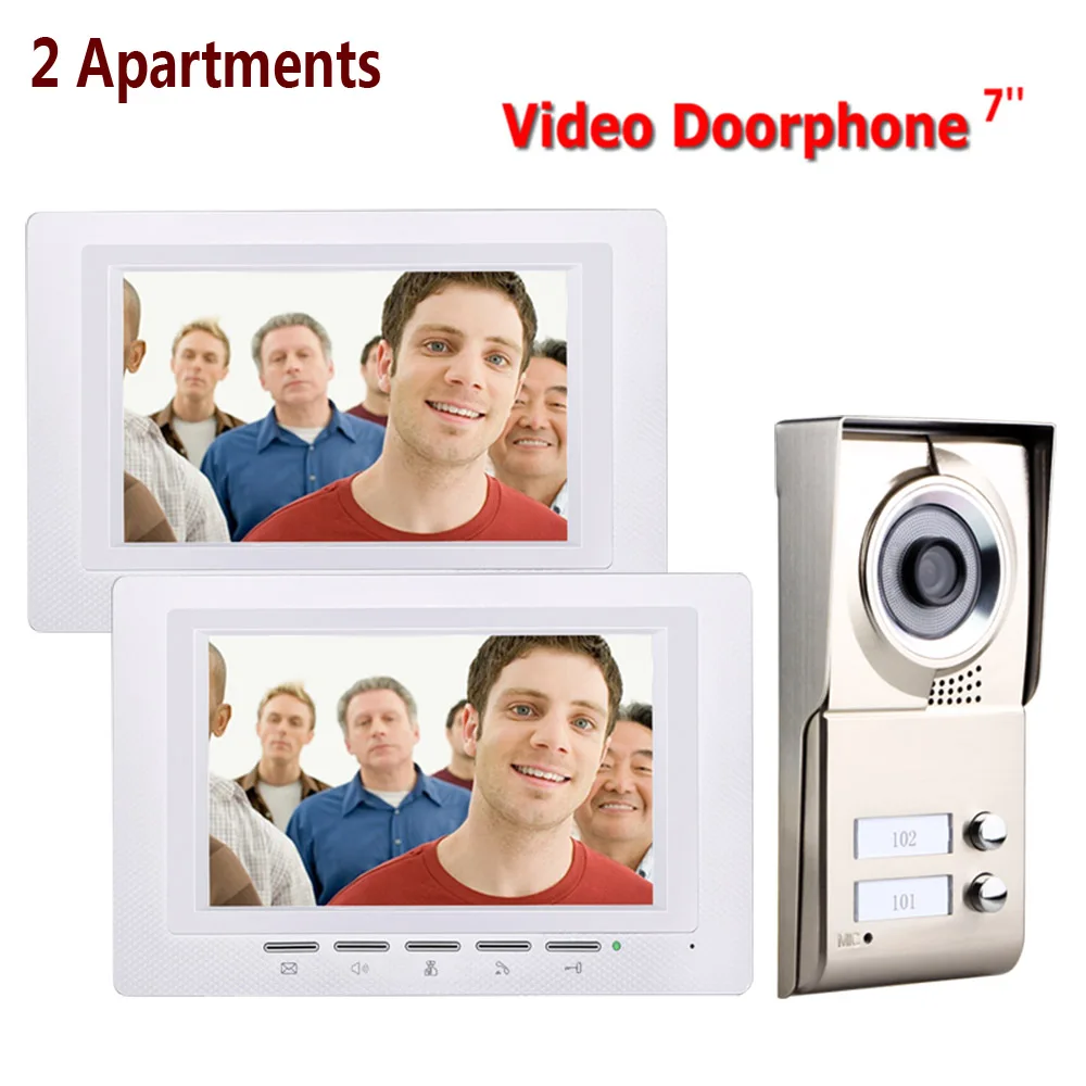 

7inch 2 Apartments Video Door Phone Intercom System IR-CUT HD 1000TVL Camera Doorbell Camera with 2 button 2 Monitor Waterproof
