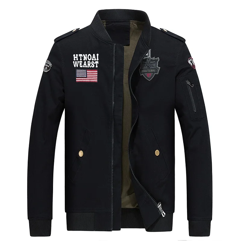 Куртка бомбер мужская демисезонная однотонная из хлопка в стиле