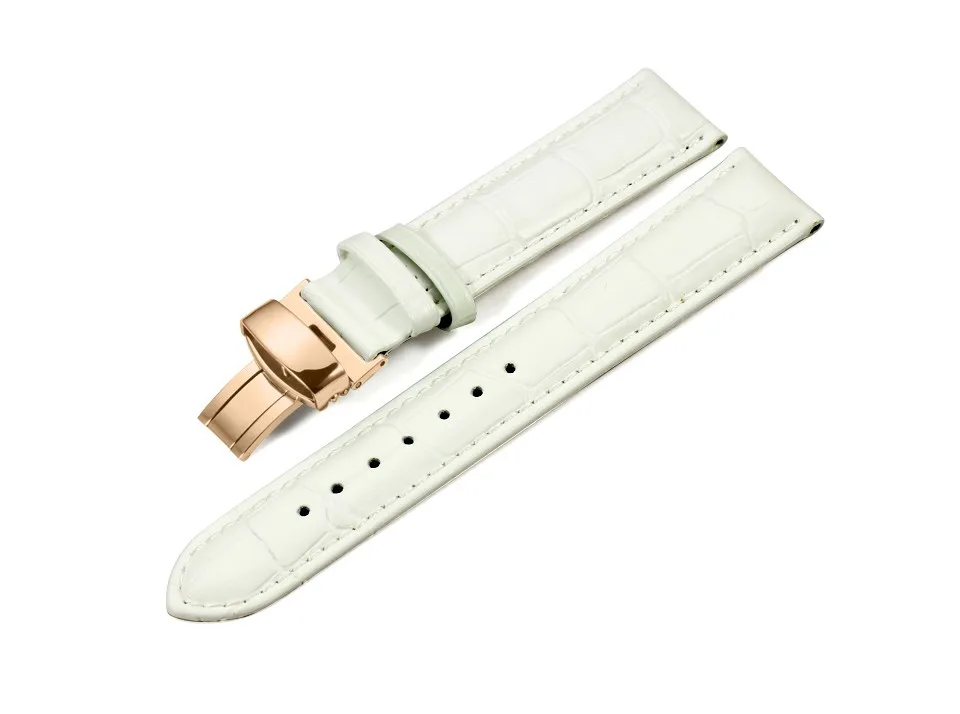 White with Rose gold Ремешок для часов CHIMAERA, 14 мм, 16 мм, 18 мм, 19 мм, 20 мм, женский белый, красный, из натуральной телячьей кожи, ремешок для часов с пряжкой, ремешок для часов - Цвет ремешка: White with Rose gold