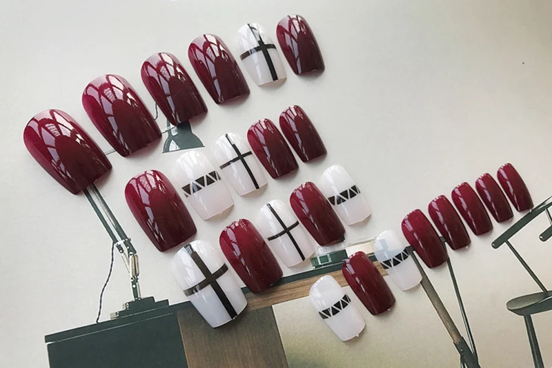 Простой 24 шт./компл. винно красный геометрический крест черная линия накладные