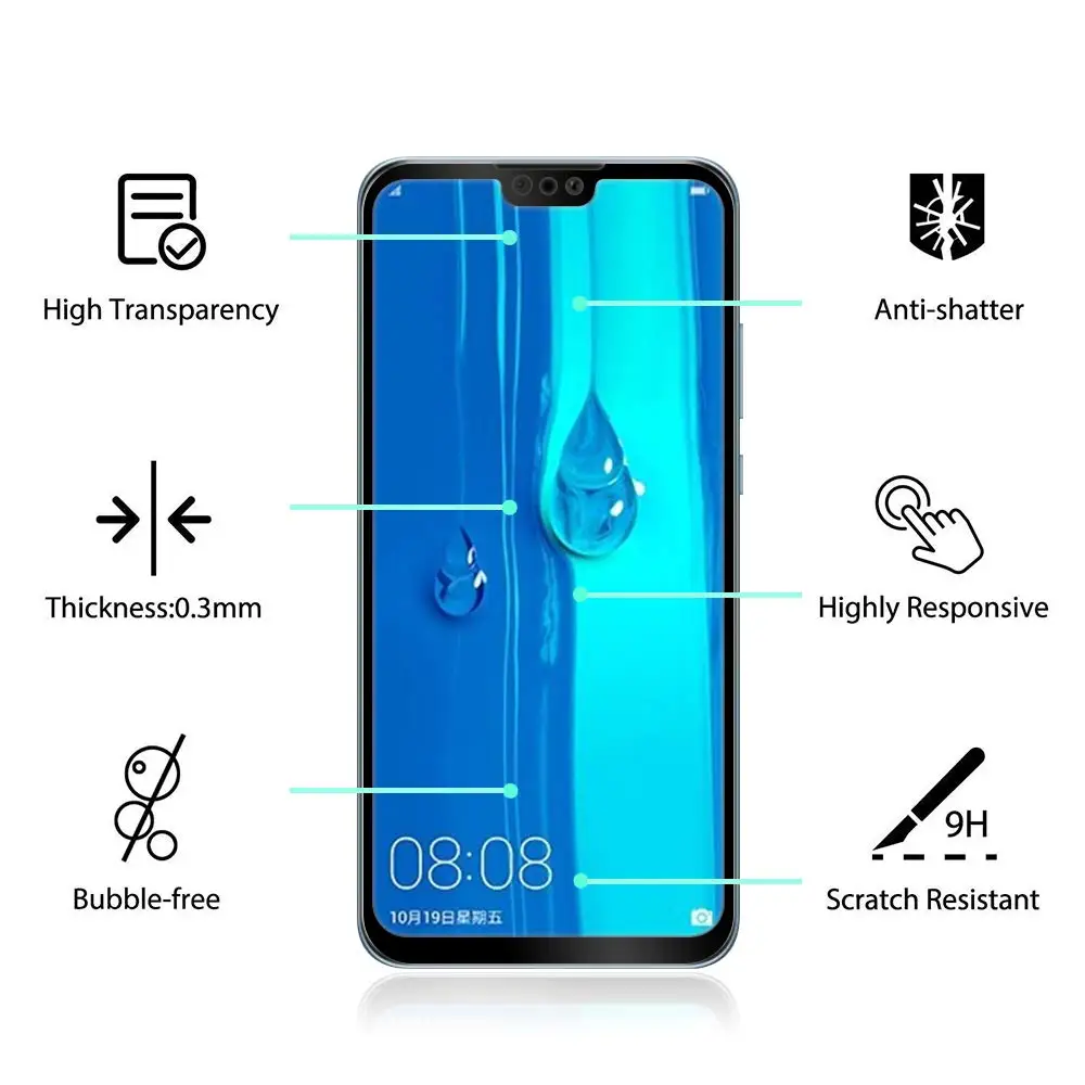 5D полное покрытие протектор экрана для HuaWei Y5 Y6 Y7 Y9 2019 9H закаленное стекло Pro полная