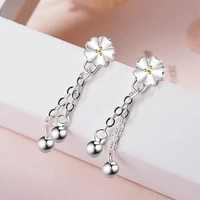 korean style temperament fashion silver plated jewelry cherry flowers blossom long tassel female dangle earrings xze032