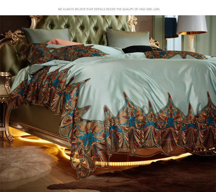 Роскошные кружевные комплекты постельного белья Tencel Noble Blue120S из египетского