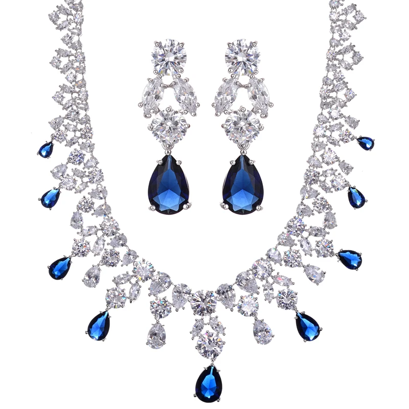 Женский набор ювелирных изделий HIBRIDE из белого золота с каплями воды и кубическим