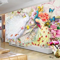 chinese style watercolor peacock peony 3d wall murals wallpaper living room bedroom backdrop wall home decor papel de parede 3 d