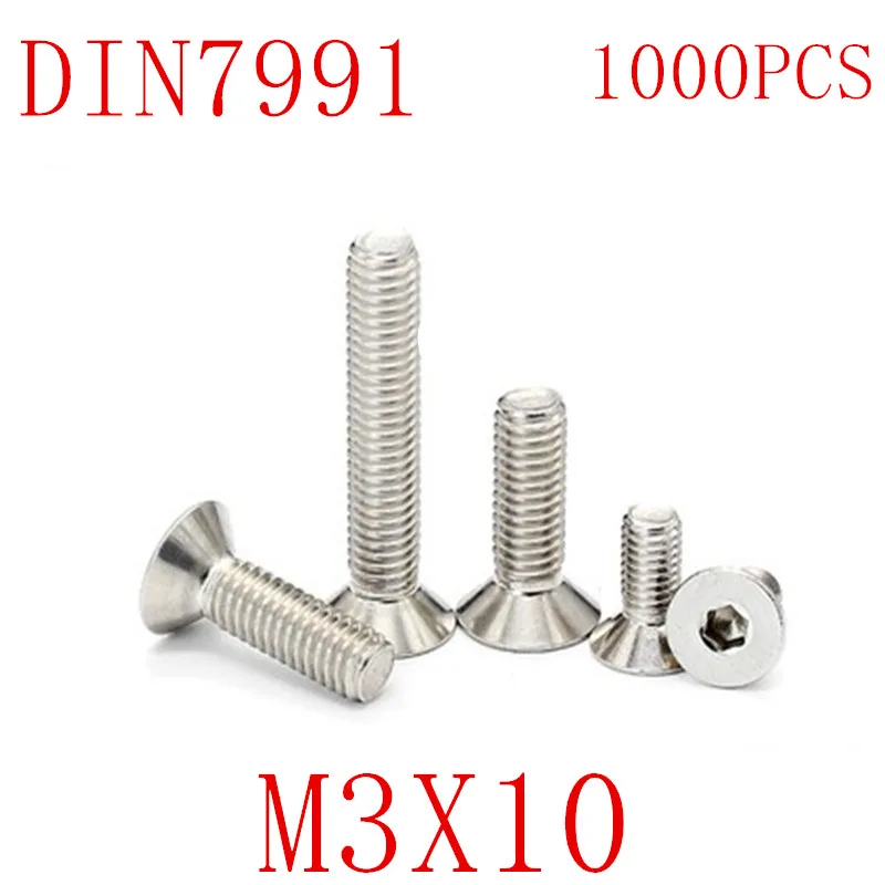 1000 шт./лот DIN7991 m3x10 M3 * 10 304 Нержавеющая сталь A2 плоские винты с шестигранной