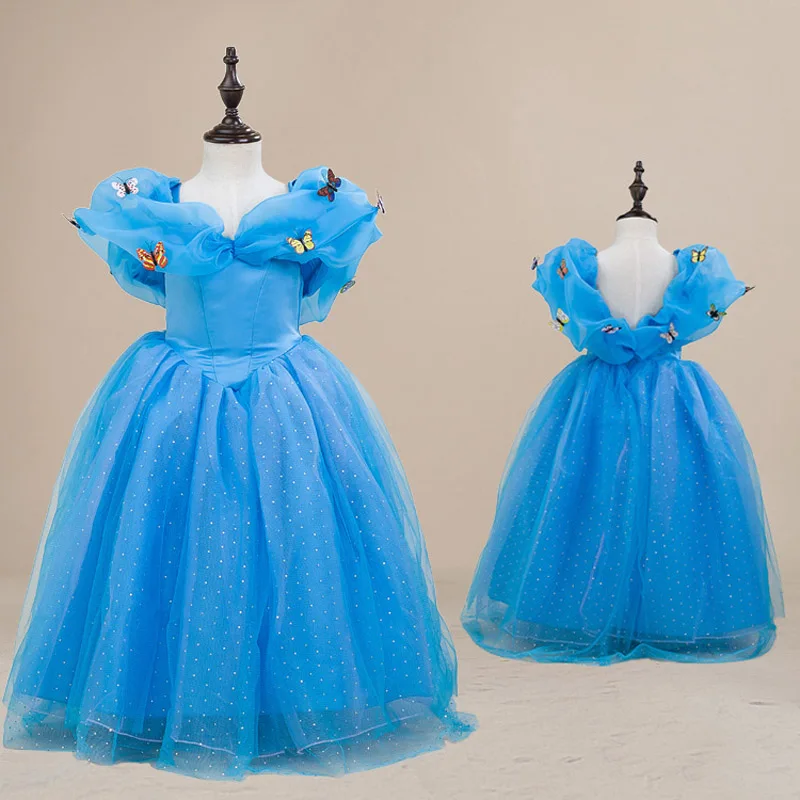 

Movie Princess Blue Girls Dress Cosplay Carnival Gauze Costumes Fairy Tale Fantasia Infantile Birthday Party