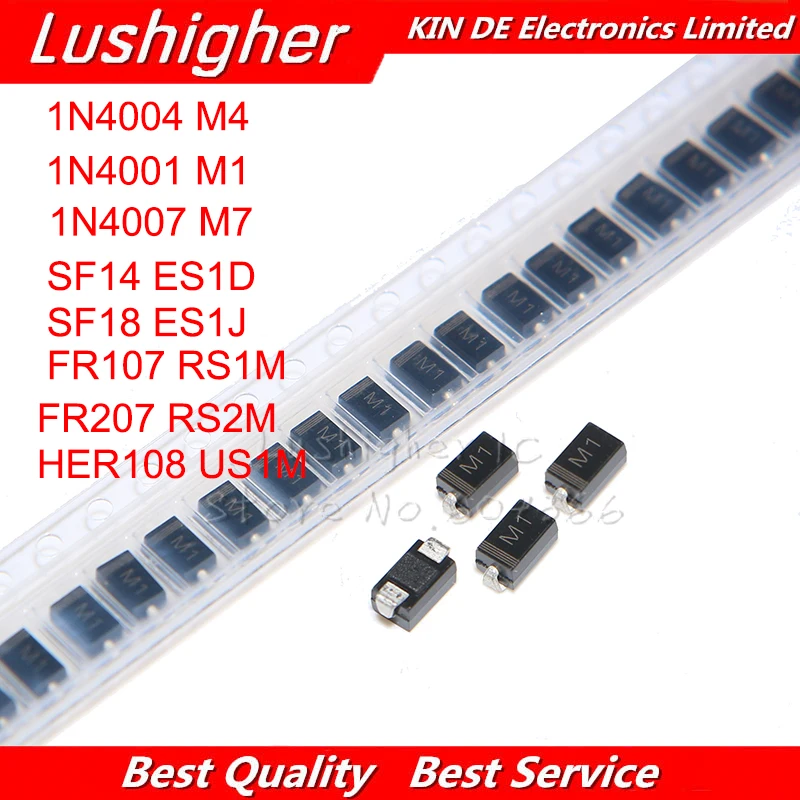 Выпрямительный диод 1N4001 M1 1N4004 M4 1N4007 M7 FR107 RS1M SMA FR207 RS2M HER108 US1M SF18 ES1J SF14 ES1D 100