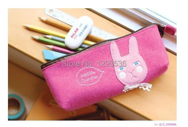 New Cute Wool Felt Soft Pencil Pen Case Cosmetic Bag Coin Purse Pouch Zipper pencil case Multicolor Free Shipping TH0018|bag side|bag badbag roll |