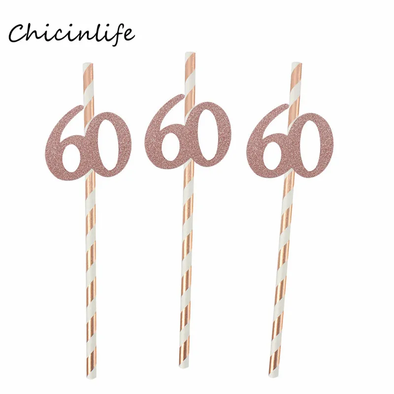 rose gold Chicinlife 10 шт. бумажные соломы с номером 30 40 50 60 юбилейные соломинки для напитков 30th 40th 50th 60th День рождения украшения - Цвет: rose gold