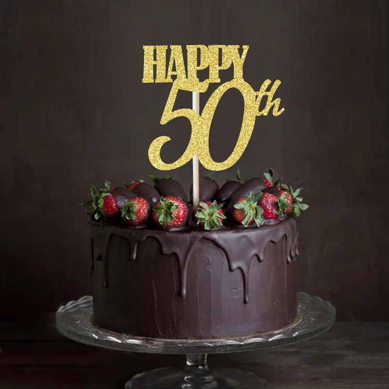 Золотистый/серебристый/черный блестящий Топпер для торта 50 го числа украшения