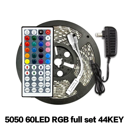 5050 60LED RGB 44KEY Светодиодный светильник 12 В постоянного тока, гибкая Диодная лента, RGB SMD 2835 5050, 44Key, полный комплект, водонепроницаемый, 5 м, 10 м, 15 м, светильник ing - Испускаемый цвет: 5050 60LED RGB 44KEY