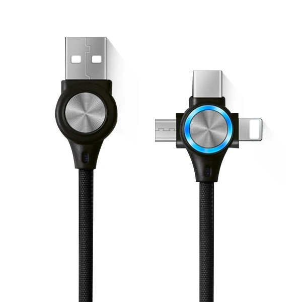 Черный NOHON 3 в 1 USB кабель для передачи данных светодиодный 8 Pin для iPhone X 8 7 XS MAX XR Micro usb type C Android Быстрый зарядный кабель для Xiaomi huawei - Цвет: Черный