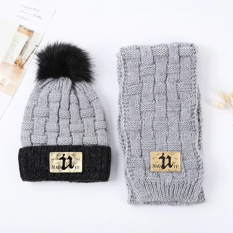 SexeMara на флисе Мягкие Зимние вязаные шапки и шарфа комплект детской одежды