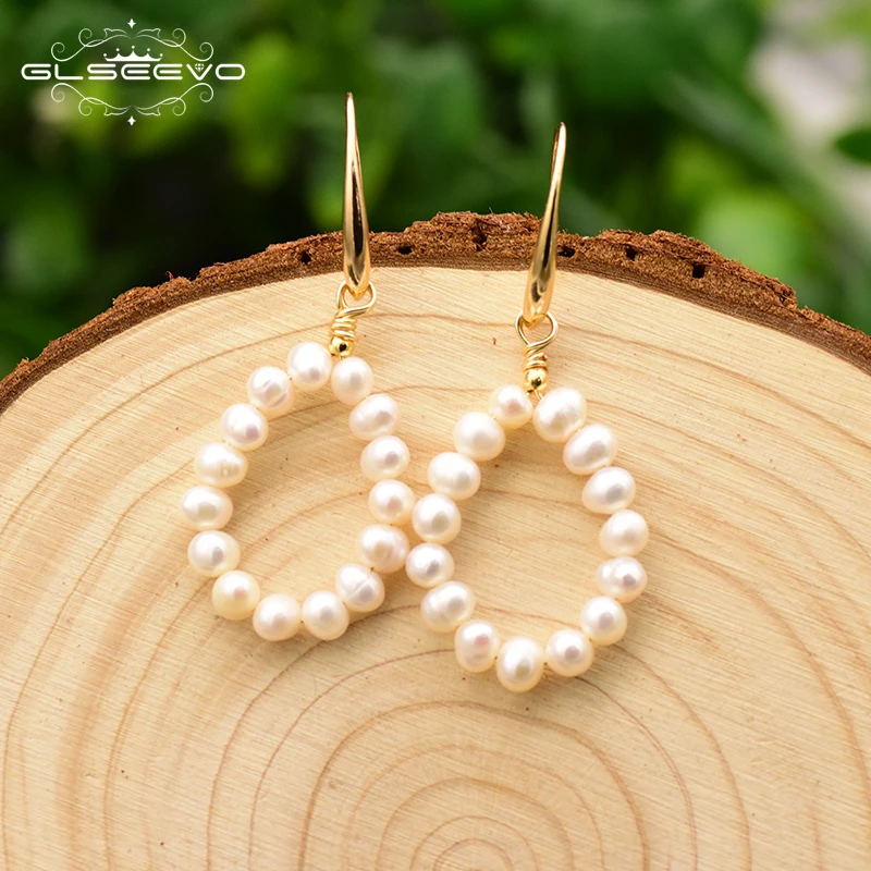 Оригинальные круглые серьги подвески GLSEEVO ручной работы с натуральным