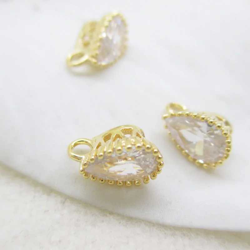 K Gold color Zircon Floating drop earring Pendants CZ waterdrop Charms for Jewewlry Making DIY accessories 4*7.5mm 10pcs | Украшения и
