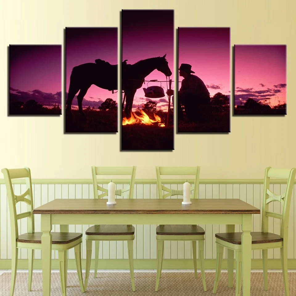 Холст для живописи Гостиная Wall Art рамки 5 шт. закат В рыцарском стиле с белой