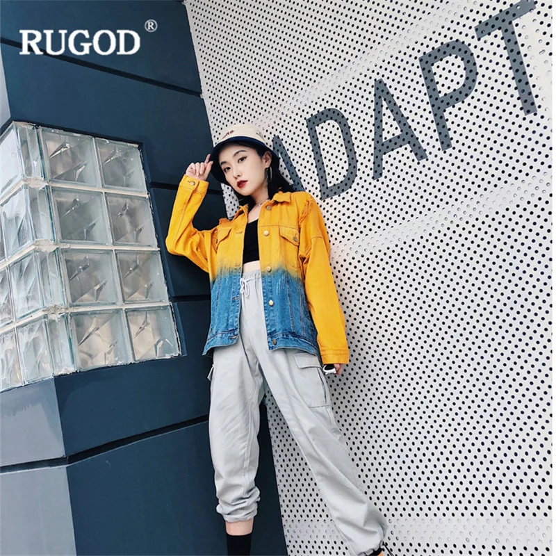 RUGOD/Новый джинсовый жакет женский пиджак модная уличная одежда в стиле пэчворк
