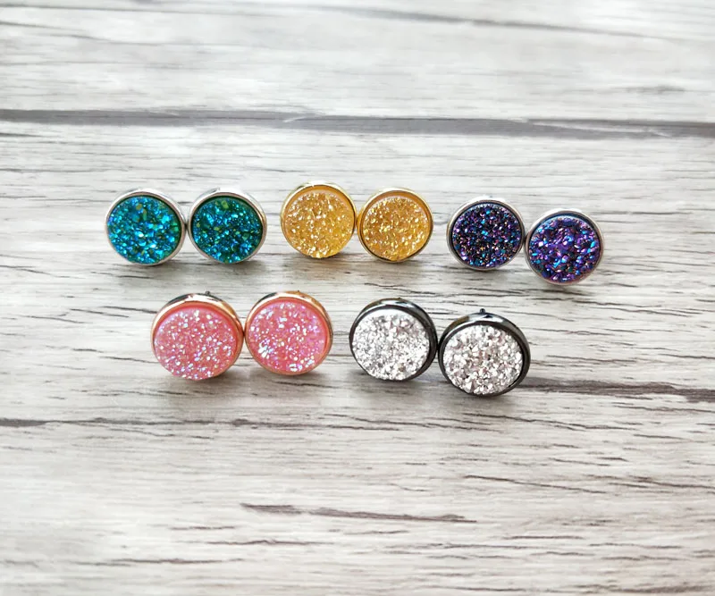 5 пар круглых сережек гвоздиков из драгоценного камня женские серьги