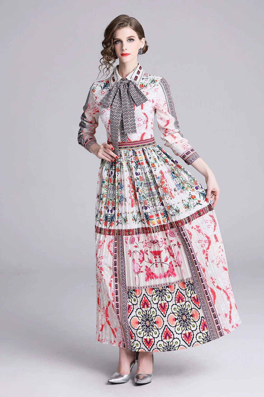 Женское модельное Платье макси с цветочным принтом повседневное праздничное