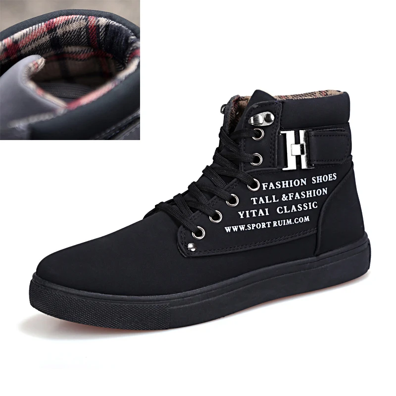 Hot Men Boots Fashion Warm Winter Men shoes Autumn Leather Footwear For Man New High Top Canvas Casual Shoes Men - Color: all black No Plush