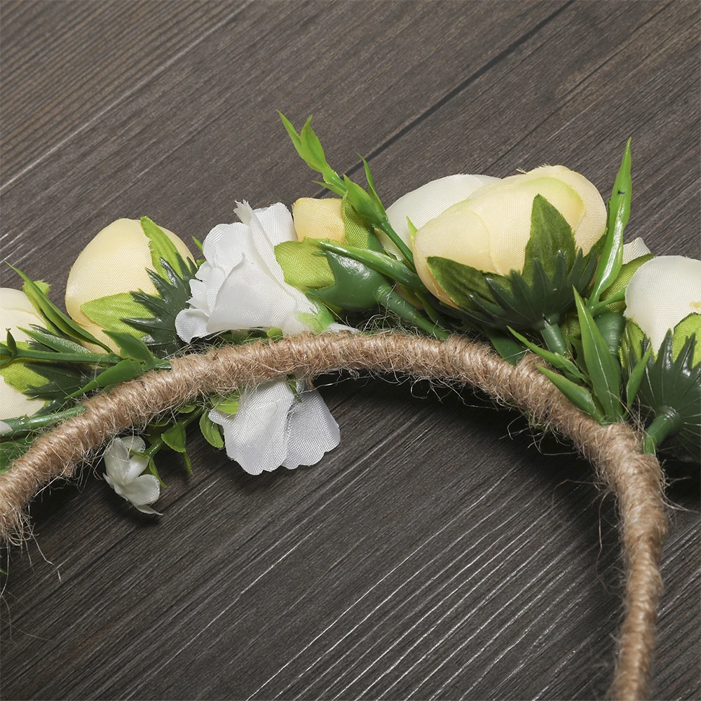

MOLANS Boho Solid Rose Headbands Artificial Small Ladybug Flower Wedding Hairbands Hemp Rope Floral Headpieces Bride Headband