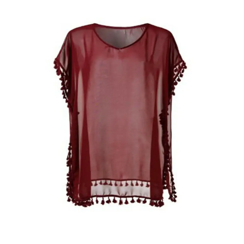 Wine Red Женский купальник, накидка, купальник, пляжная одежда, бикини, перспективный, свободный, пляжный, цельный, с кисточками, летний купальник, хит - Color: Wine Red